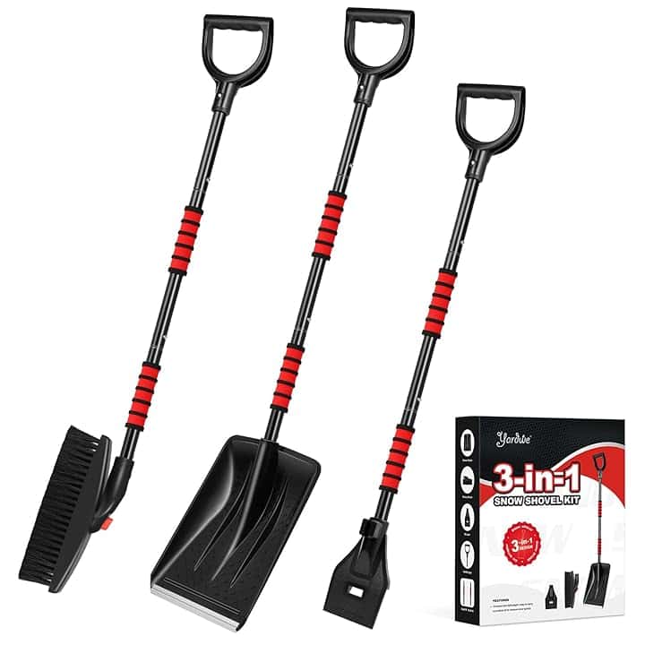YARNOW Set di pala da neve 3 in 1 – Pala e spazzola rotante e raschietto, pala da neve regolabile rimovibile – Set per camion, auto, campeggio e altre attività all'aria aperta
