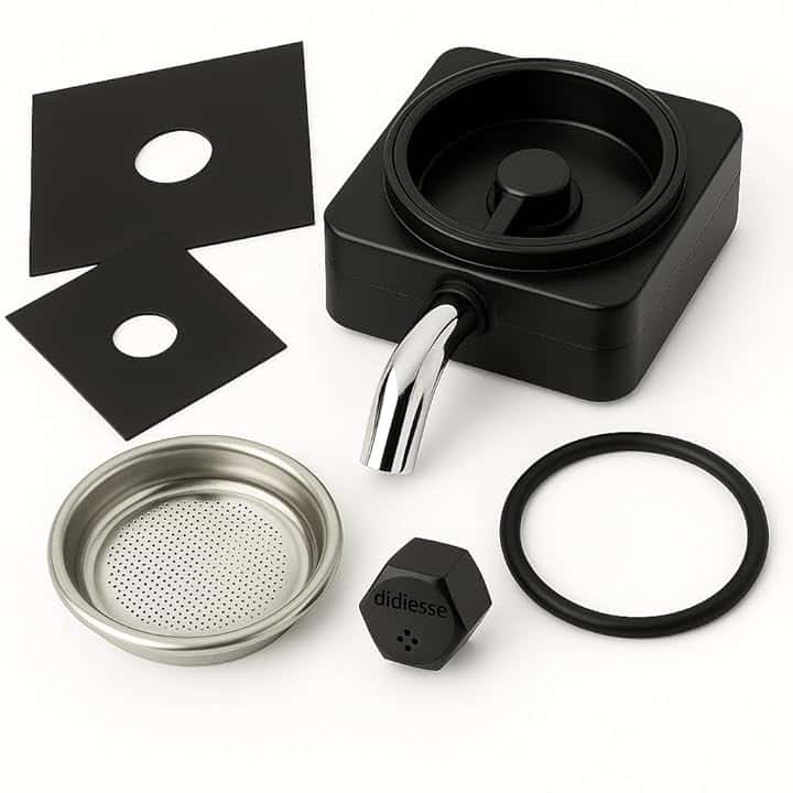 marketcaffe Kit Assistenza Completo per Didiesse Frog | Portacialda con Beccuccio + Dado + Filtro Inox + Guarnizione + 2 spessori | Manutenzione Macchina da Caffè a Cialde- (Kit-01)