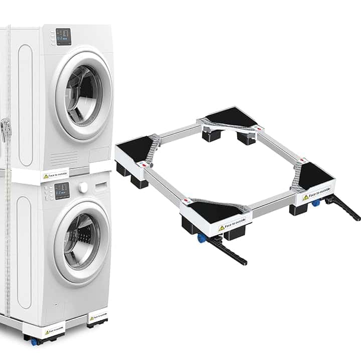 NIUXX Base universale per lavatrici, scooter, funzione anti-vibrazione, freni regolabili, misura regolabile, per lavatrici e asciugatrici impilati da 42 a 69 cm, portata 400 kg