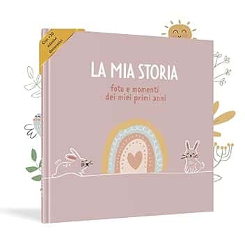 Album Nascita Bambina e Bambino per Incollare Foto e Scritte con +50 Pagine e Adesivi, Album Fotografico Neonato per il Primo Anno fino a 5 Anni, Ideale per Regalo Nascita