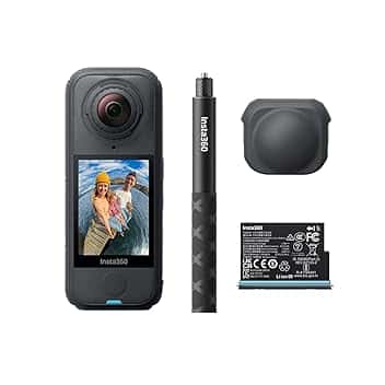Insta360 X4 Air Pack Starter Nero grafite- Videocamera leggera 165g 8K 360, selfie stick invisibile, lenti sostituibili, prima registri poi inquadri, cover antivento integrata.