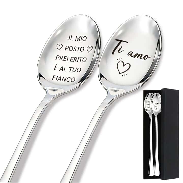 2 Pezzi Cucchiaino da Caffè, Regalo San Valentino, Regali Valentino per Lei/Lui, Regalo Fidanzato Fidanzata per Natale Anniversario Coppia Amore