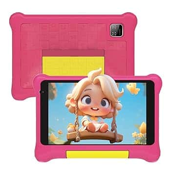 Tablet Bambini 7 Pollici Android 13 Quad Core 5 GB RAM 32 GB ROM 128 GB Estensione Controllo Parentale Tablets Educativo con Custodia Antiurto (Rosa)