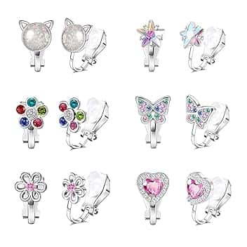 HMCEY 6 Paia Orecchini a Clip Bambini,Principessa Orecchini Senza Buco Colorati,Finti Orecchinis Anallergici,Clip On Earrings,Gioielli Orecchinis Clips Ragazza,Orecchinies Cuori Fiori Farfalle