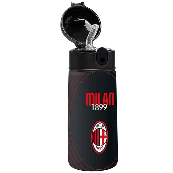 Seven Borraccia - A.C. MILAN Calcio, Nero Rosso, Borraccia Termica in Acciaio Inox Interno Esterno, Mantenimento Temperatura fino a 24h, Borraccia Scuola Bambino