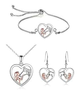 FDCGAS 3 collane per ragazze e cavalli, con ciondolo a forma di cuore, in argento, regalo per ragazze, fidanzata, moglie, madre, figlia, amanti dei cavalli, idea regalo (3)