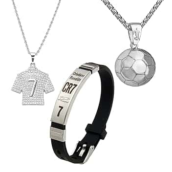 FENGCHUANG 3 Pezzi Set di Accessori da Calcio Braccialetto C r7 Braccialetto da Calcio per Ragazzi Ciondolo con Maglia Collana con da Calcio Adatto Come Regalo di Compleanno per Ragazzi