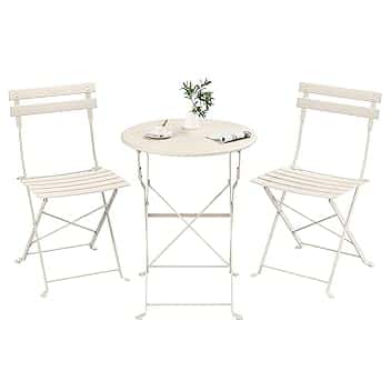 SONGMICS Set da Giardino da Esterno, 3 Pezzi, 2 Sedie, 1 Tavolo, Pieghevole, Salottino da Esterno, Acciaio, Resistente alle Intemperie, per Balcone, Terrazza, Beige Cappuccino GGF036LZ01