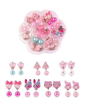 XPEX 7 Paia di Clip per Orecchini da Ragazza, Clip per Orecchini Gioielli da Principessa per Ragazze, Design Senza Fori, Comodo da Indossare, Set di Gioielli per Ragazze, Bambini, Bambini Piccoli