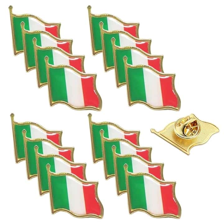 AEIXYA 16 Pezzi Spilla Bandiera Italiana, Ciondolo Metallico Smaltato a Mano, Bavero Pin per Tifosi Calcio, Festa della Repubblica, Regalo Patriottico Italiano con Tricolore
