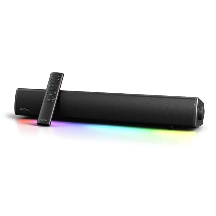 CREATIVE Sound Blaster GS5 RGB Gaming Soundbar con tecnologia SuperWide, Alimentata tramite adattatore, Fino a 60W di potenza di picco, Bluetooth 5.4, Optical-in, Uscita cuffie, Per PC e TV