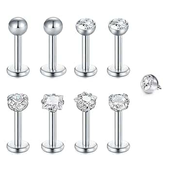 WillTen 8 piercing per trago, helix, piercing per labbra, 16 g, trago, helix, piercing in oro argento, medusa, piercing in acciaio chirurgico, orecchio, helix, conch