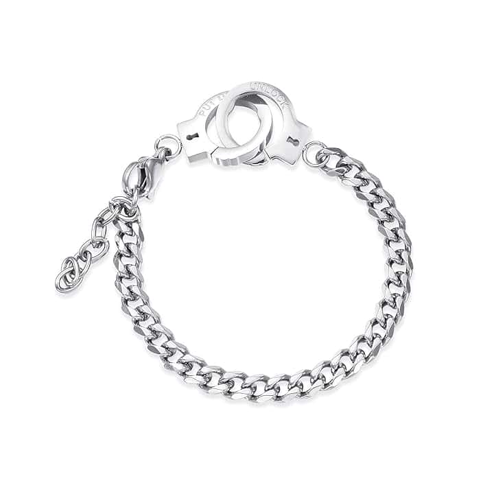 USUASI TS1101 Bracciale semplice con manette in acciaio al titanio Acciaio/Nero/Placcatura oro rosa/Per ragazzi e ragazze in acciaio inossidabile Bracciale coppia (2 donne-acciaio), One Size, Metallo, NA