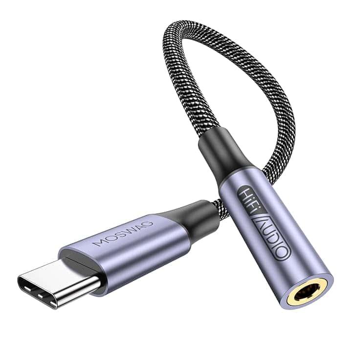 MOSWAG Adattatore jack per cuffie USB C a 3.5mm con DAC integrato, Adattatore usb c jack con dongle aux compatibile con 17 Pro Max Air, Samsung Galaxy S25 S24 S23, Note 20, Pixel 8, iPad Pro e altri
