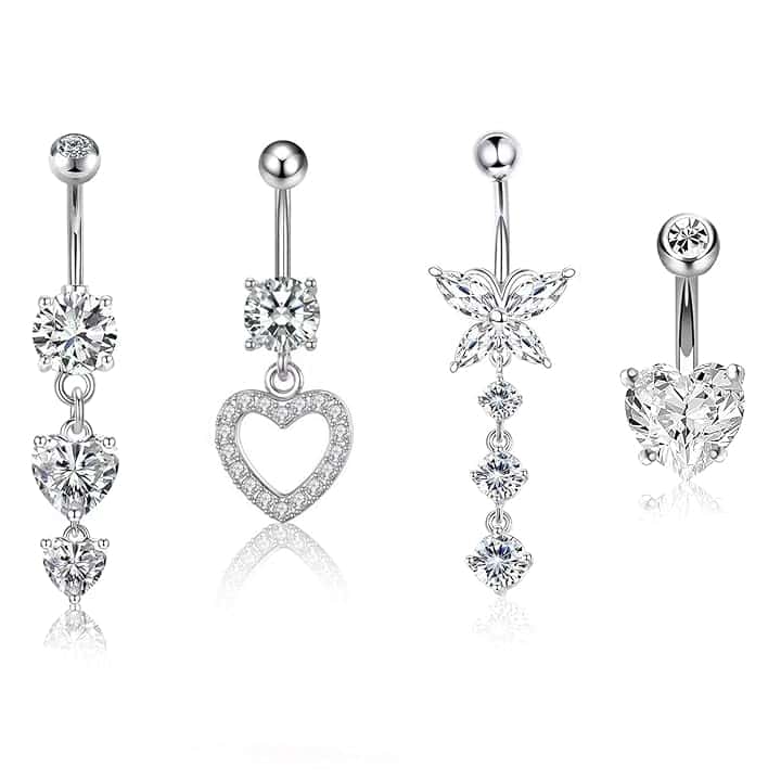 SZSMW 4 Pezzi Piercing Acciaio Chirurgico - Piercing Ombelico Pendente - Ombelico Anello - Adatto Per L'Abbinamento con Costumi da Bagno,Bikini,Mini Gonne,Design Unico,Alla Moda e Bello