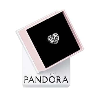 PANDORA Catena di sicurezza e charm cuore con scritta Family