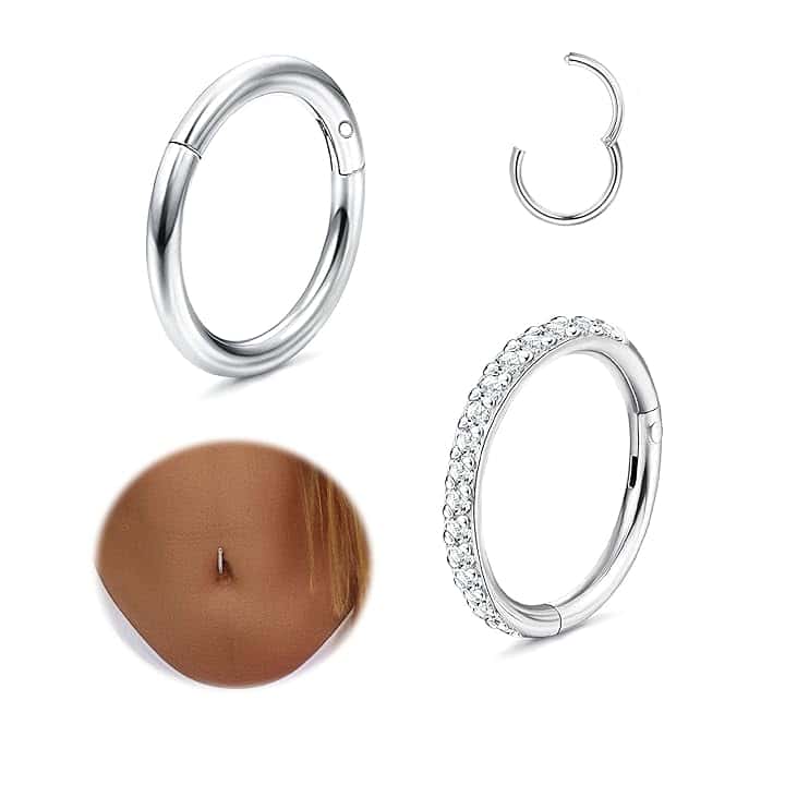 Diamday 2 Pezzi 14G Piercing Ombelico Acciaio Chirurgico per Donna Ombelico Piercings Pendenti Anello Farfalla Cuore Stella Trago Piercings Argento Corpo Piercing Gioielli Oro ClimeCo Certified