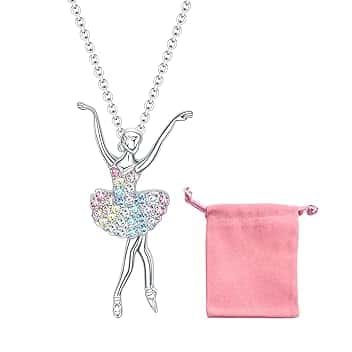NyxSeat 1 collana in stile ballerina, 1 sacchetto per la conservazione dei gioielli, collana con ciondolo per bambini, pendente con cristallo da fata, regalo di compleanno per ragazze, in vetro