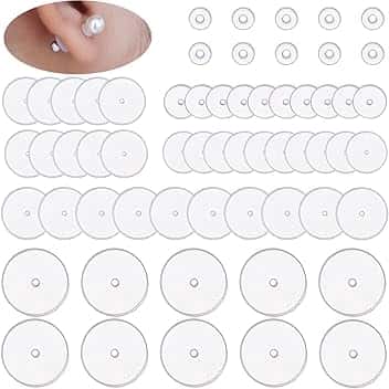 AFCJLTO 60 pezzi dischetti silicone piercing,Orecchini Silicone Posteriori a disco,dischi in silicone per orecchini,Stabilizzare Gli Orecchini,per Supporto del Lobo Orecchio- 6 Dimensioni