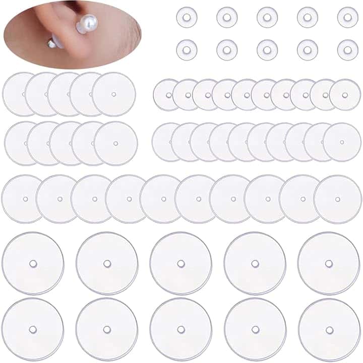 AFCJLTO 60 pezzi dischetti silicone piercing,Orecchini Silicone Posteriori a disco,dischi in silicone per orecchini,Stabilizzare Gli Orecchini,per Supporto del Lobo Orecchio- 6 Dimensioni
