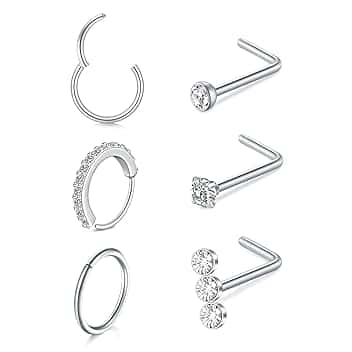 LAURITAMI 6 Pezzi 20G Piercing Naso Acciaio Inossidabile,Cerchio Anello Septum Clicker 8mm 10mm e L Forma Vite Forma Piercing Naso Oro Argento Brillantino Con Zirconi Gioielli per Donne Uomini