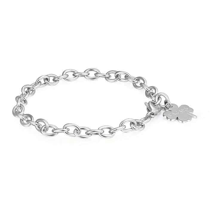 S’AGAPÕ S'Agapõ Bracciale Donna, Bracciale Componibile in Acciaio con Simbolo Quadrifoglio | Collezione Happy - SHAC56