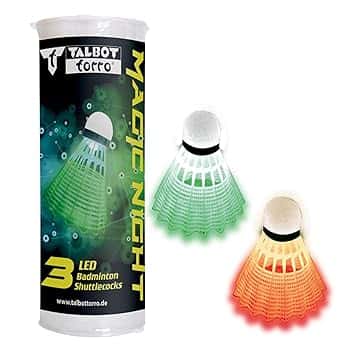Talbot Torro Badminton Ball Magic Night LED, Palla in plastica con Luce LED, Durata Circa 48 Ore, Confezione da 3, Colore: Bianco e Giallo, per Interni ed Esterni e per Giocare al Buio, 479123