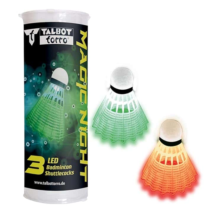 Talbot Torro Badminton Ball Magic Night LED, Palla in plastica con Luce LED, Durata Circa 48 Ore, Confezione da 3, Colore: Bianco e Giallo, per Interni ed Esterni e per Giocare al Buio, 479123
