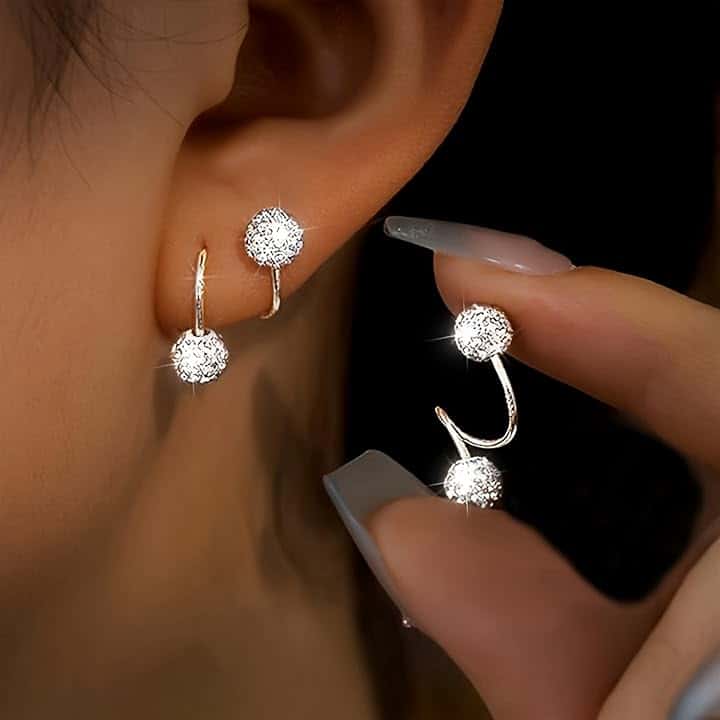 Generic 2 orecchini a bilanciere da donna con sfera di cristallo, eleganti gioielli a lobo con doppia vite posteriore, estremità sferica da 4 mm
