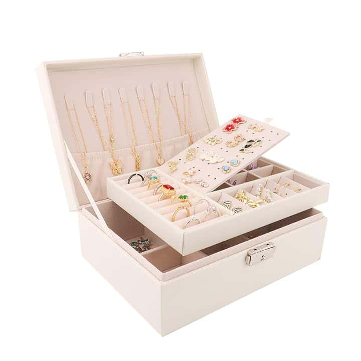 talifoca talifoca Porta Gioielli Donna, Cofanetto Portagioie Scatola Porta Gioielli da Viaggio con 2 Strati, Grande Gioielli Scatola Organizer per Anelli Bracciali Orecchini Collane