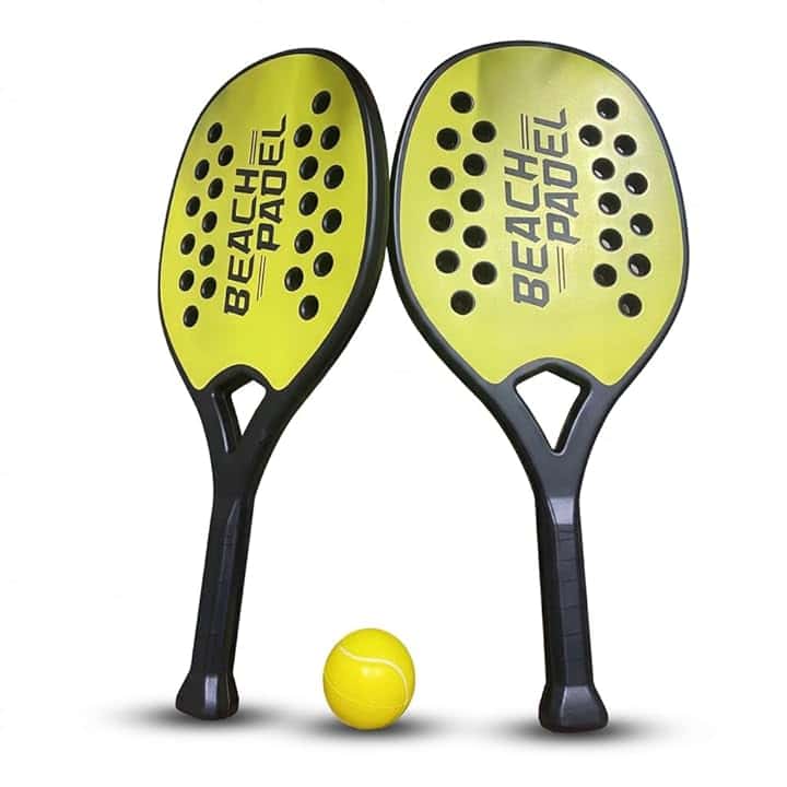 Coppia Racchette da Spiaggia Padel Beach Tennis con Pallina Morbida Set Racchettoni in Legno Mare, Spiaggia Piscina Mare Giardino, Beach Rackets Resistenti All' Acqua