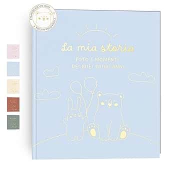 Album Nascita Bambina e Bambino per Incollare Foto e Scritte con +50 Pagine e Adesivi, Album Fotografico Neonato per il Primo Anno fino a 5 Anni, Ideale per Regalo Nascita Bimba e Bimbo