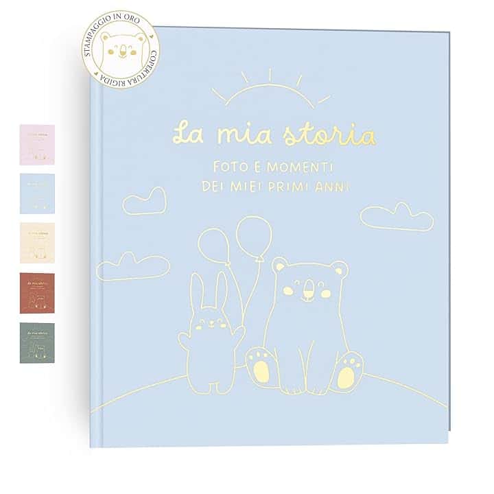 Album Nascita Bambina e Bambino per Incollare Foto e Scritte con +50 Pagine e Adesivi, Album Fotografico Neonato per il Primo Anno fino a 5 Anni, Ideale per Regalo Nascita Bimba e Bimbo