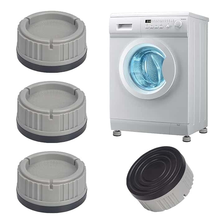 Alyvisun 4 Pezzi Piedini Antivibrazione Lavatrice in Gomma, Universali Piedi Supporto Ammortizzatori Tappetino Drenaggio, Antiscivolo Rialzo da Terra per Lavatrice, Asciugatrice, Frigorifero