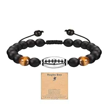KTGUK Braccialetto da rugby per ragazzi, regolabile, con ciondolo a forma di pallone da rugby e biglietto da rugby, regalo per uomini, figlio, nipote, fratello