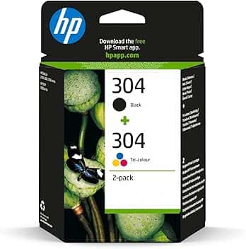 HP 304 Nero e Tricromia, 3JB05AE, Confezione da 2 Cartucce Originali, Compatibili con Stampanti HP DeskJet 2620, 2630, 3720, 3730, 3750, 3760, HP Envy 5010, 5020, 5030 ECOLOGO