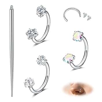 MODRSA Septum-Piercing Nostril-Piercing Orecchini Naso: 18g Acciaio Chirurgico Helix Gioielli Per Piercing In Oro Donna Cuore Zirconio 8 Mm