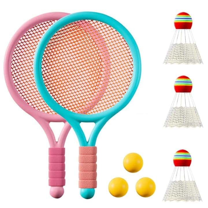 Set di volani per bambini, racchetta da badminton, giocattolo leggero, con 2 palline da allenamento morbide e 2 badminton