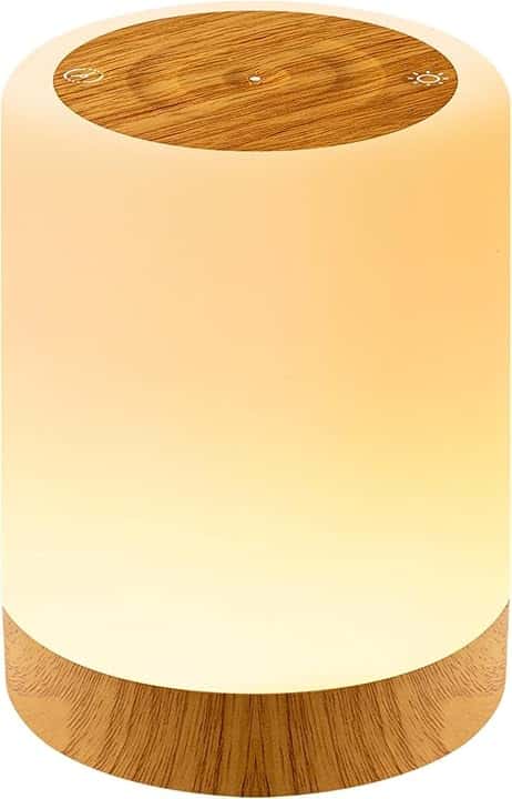 Auxmir Lampada da Comodino LED Touch, Luce Notturna senza Fili, 3000mAh Ricaricabile, Colori RGB, 5 Modalità, 5 Livelli di Luminosità, Funzione Timer, Abat Jour Comodino per Cameretta, Camera da letto Global Recycled Standard