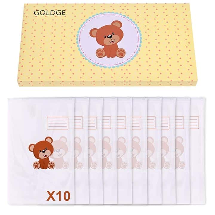 GOLDGE 10 Bustine Corredino del Neonato Ospedale, 38 * 25 cm Buste Ospedale Nascita, Sacchetti Grandi Chiusura con Cursore Ermetico, Scatola dei Colori Confezione per Regalo di Nascita del Bambino