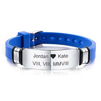 MeMeDIY 13mm Bracciale Largo Silicone Regolabile Sport Nome Polso ID Tag Identificazione Bracciale Personalizzato per Uomo Donna Bambini Gomma Acciaio Inossidabile - Incisione Personalizzata