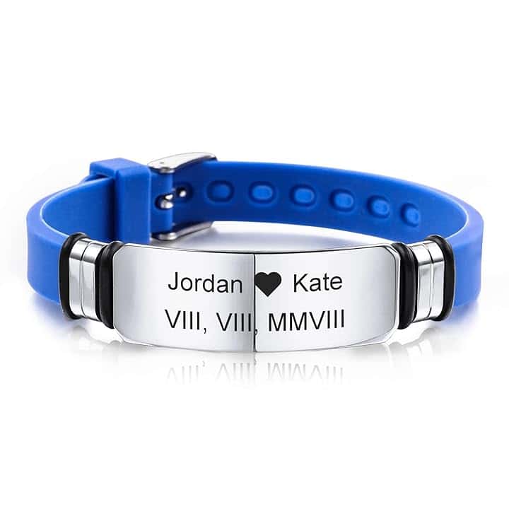MeMeDIY 13mm Bracciale Largo Silicone Regolabile Sport Nome Polso ID Tag Identificazione Bracciale Personalizzato per Uomo Donna Bambini Gomma Acciaio Inossidabile - Incisione Personalizzata