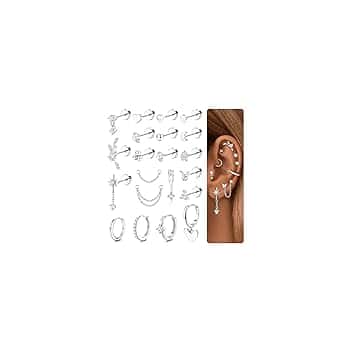 CASSIECA 21Pcs Orecchini Donna Acciaio Chirurgico Piercing Orecchio Orecchini Anallergici Donna Piercing Helix Trago Ipoallergenica Multi Piercings ClimeCo Certified