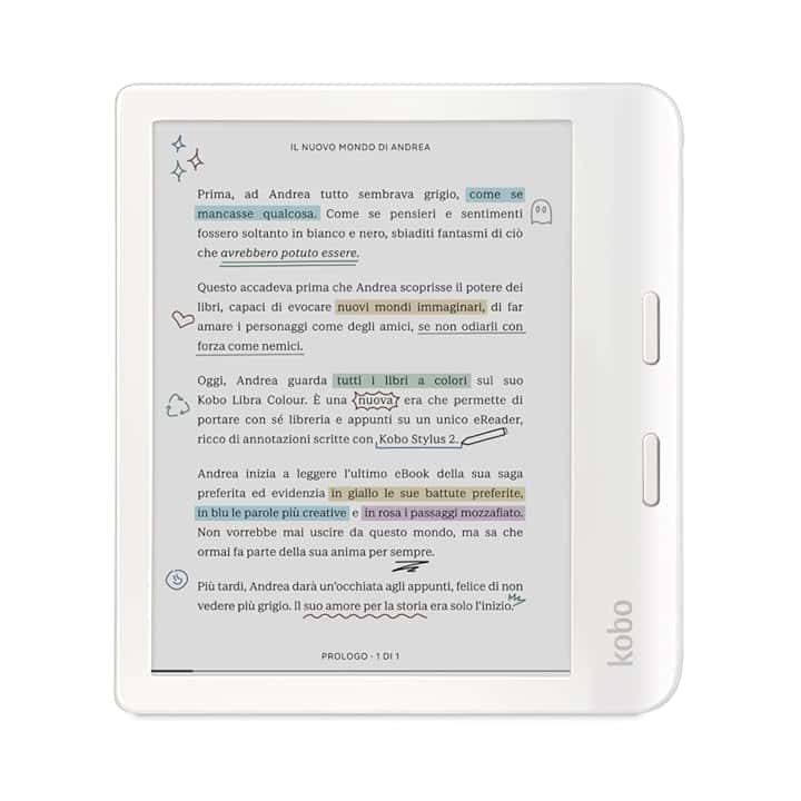 Kobo Libra Colour | eReader | Display antiriflesso a colori E Ink Kaleido™ 3 da 7” | Modalità Scura| I Audiolibri | Impermeabile (Bianco)