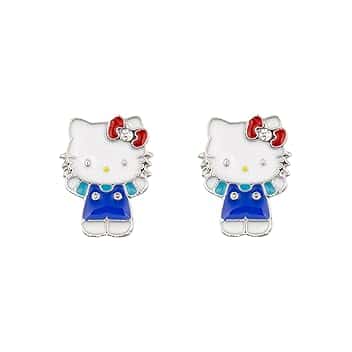KIDS EUROSWAN Hello Kitty - Orecchini a lobo in argento Sterling con sagoma intagliata, Misura unica, Argento sterling, Nessuna pietra preziosa