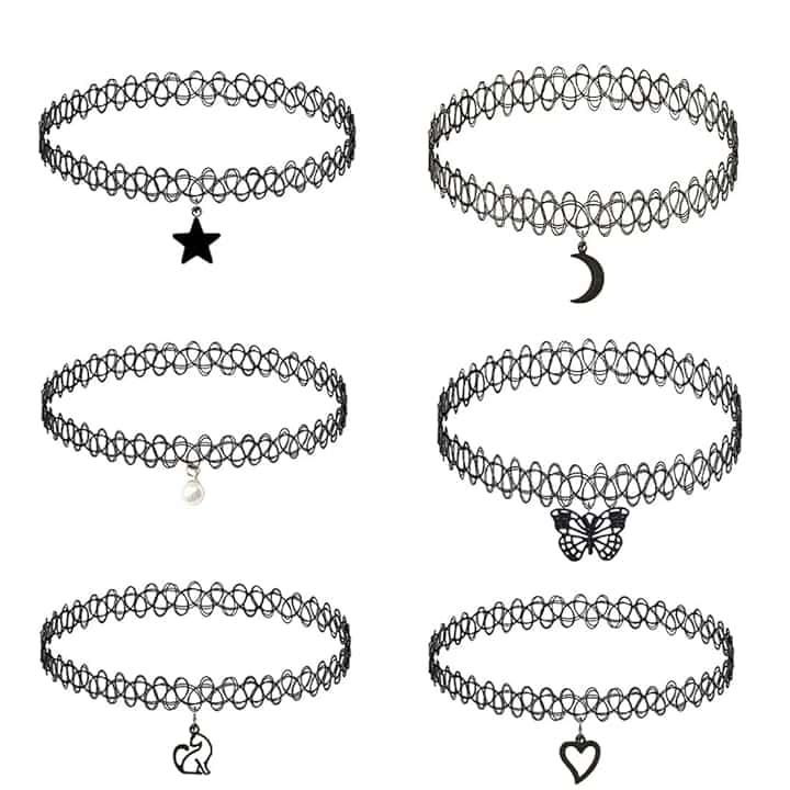IBXWMNG 6 Pz Girocollo Collane Set Collari Elasticizzati Per Ragazze Ragazze Bambini Donne, Collana Tatuaggio Elasticizzato Vintage Moda, Collana Vintage alla Moda, avec pendente Nero,per ragazzi e ragazze
