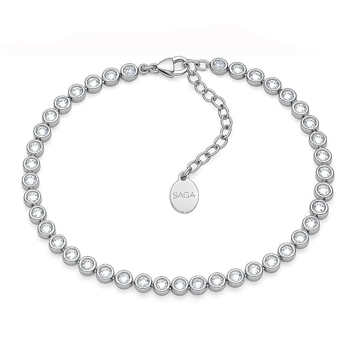 SAGA GIOIELLI Bracciale Tennis Unisex in Acciaio Inossidabile, Lunghezza 16,5+3 cm, Zirconi da 4 mm, Regolabile – Elegante e Resistente, Idea Regalo Uomo Donna
