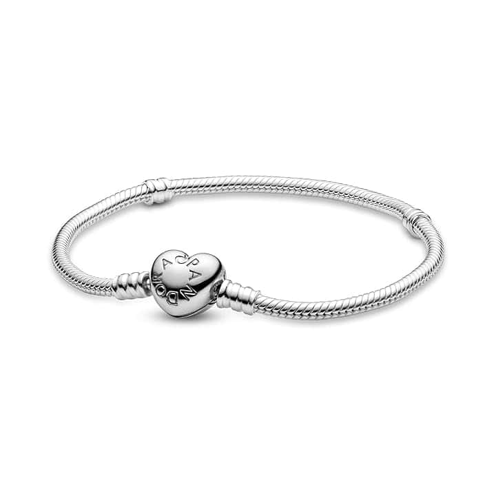 PANDORA Icons - Bracciale in argento, con maglia snake e chiusura a cuore