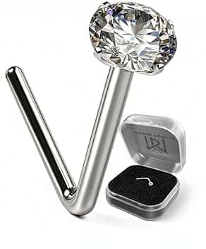 Monster Piercing 9k oro bianco del forcone rotondo in pietra CZ 22 Gauge L Bend perno del naso Piercing