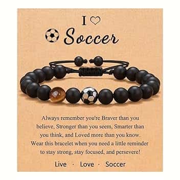 IBXWMNG Bracciale da Calcio Intrecciato per Ragazzi, Braccialetti in Pietra Naturale per Uomini, Braccialetto di Calcio in Pietra Naturale 3D,Regali di Compleanno e Natale per Ragazzo
